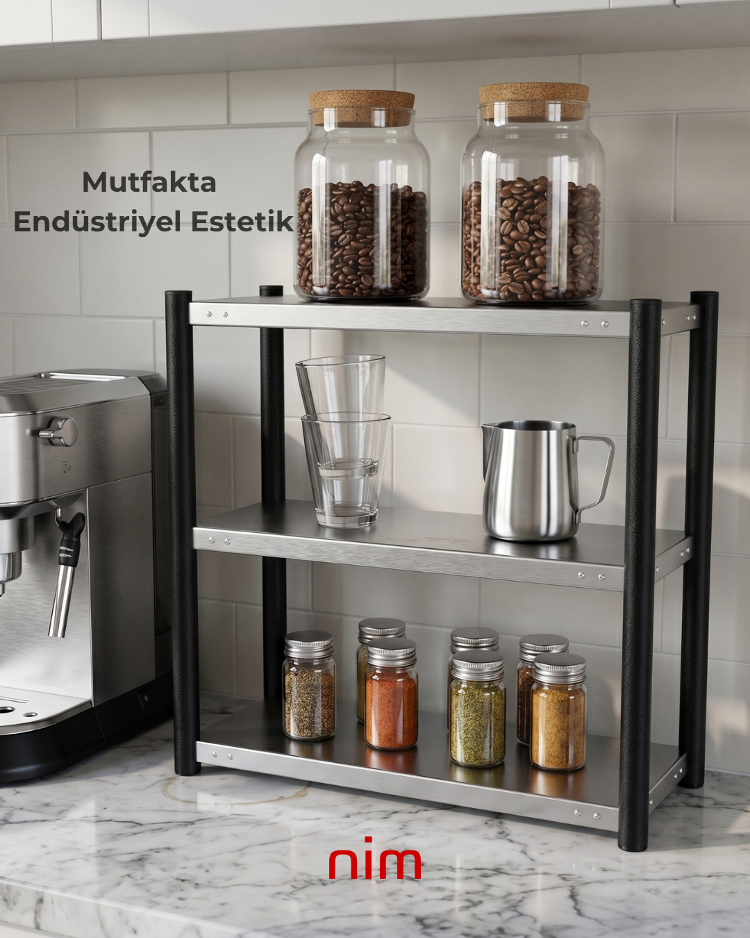 Nim Kitchen | Endüstriyel Tezgah Üstü Raf & Organizer