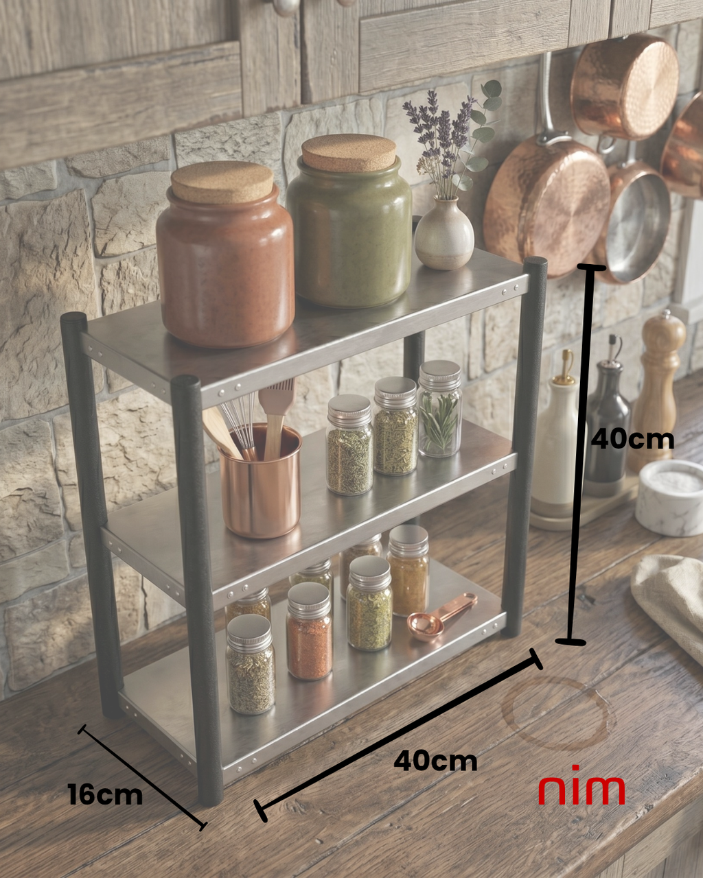 Nim Kitchen | Endüstriyel Tezgah Üstü Raf & Organizer