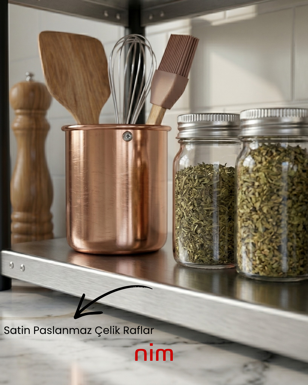 Nim Kitchen | Endüstriyel Tezgah Üstü Raf & Organizer